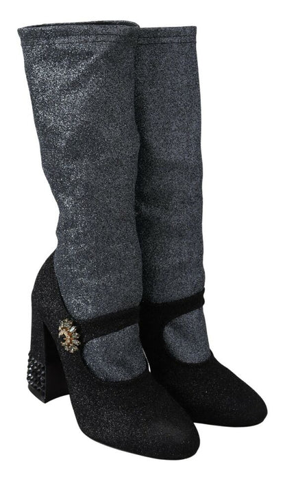 Dolce & Gabbana Schwarz Kristall Mary Janes Booties Schuhe