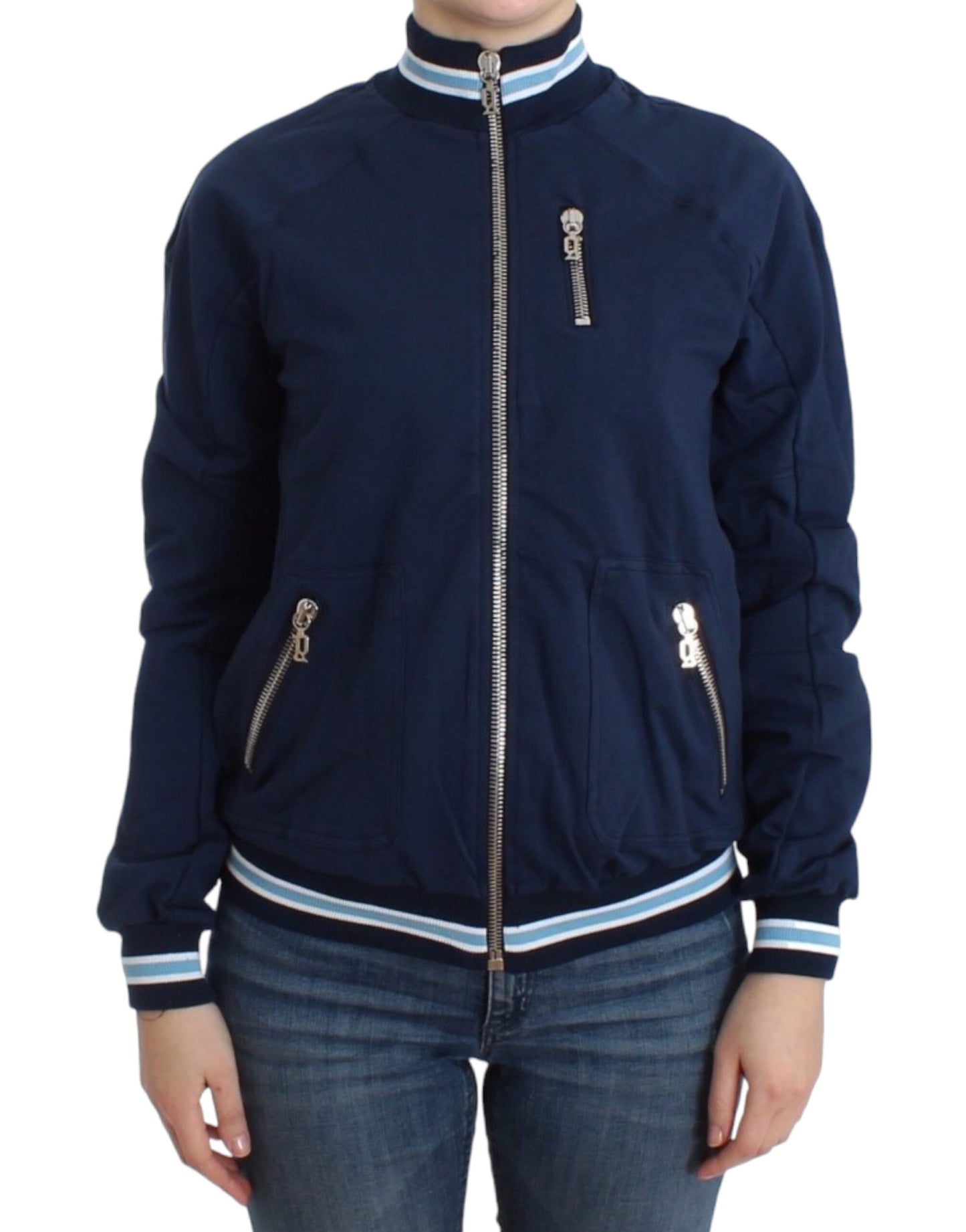 John Galliano Blaue Strickjacke aus Baumwolle mit Reißverschluss