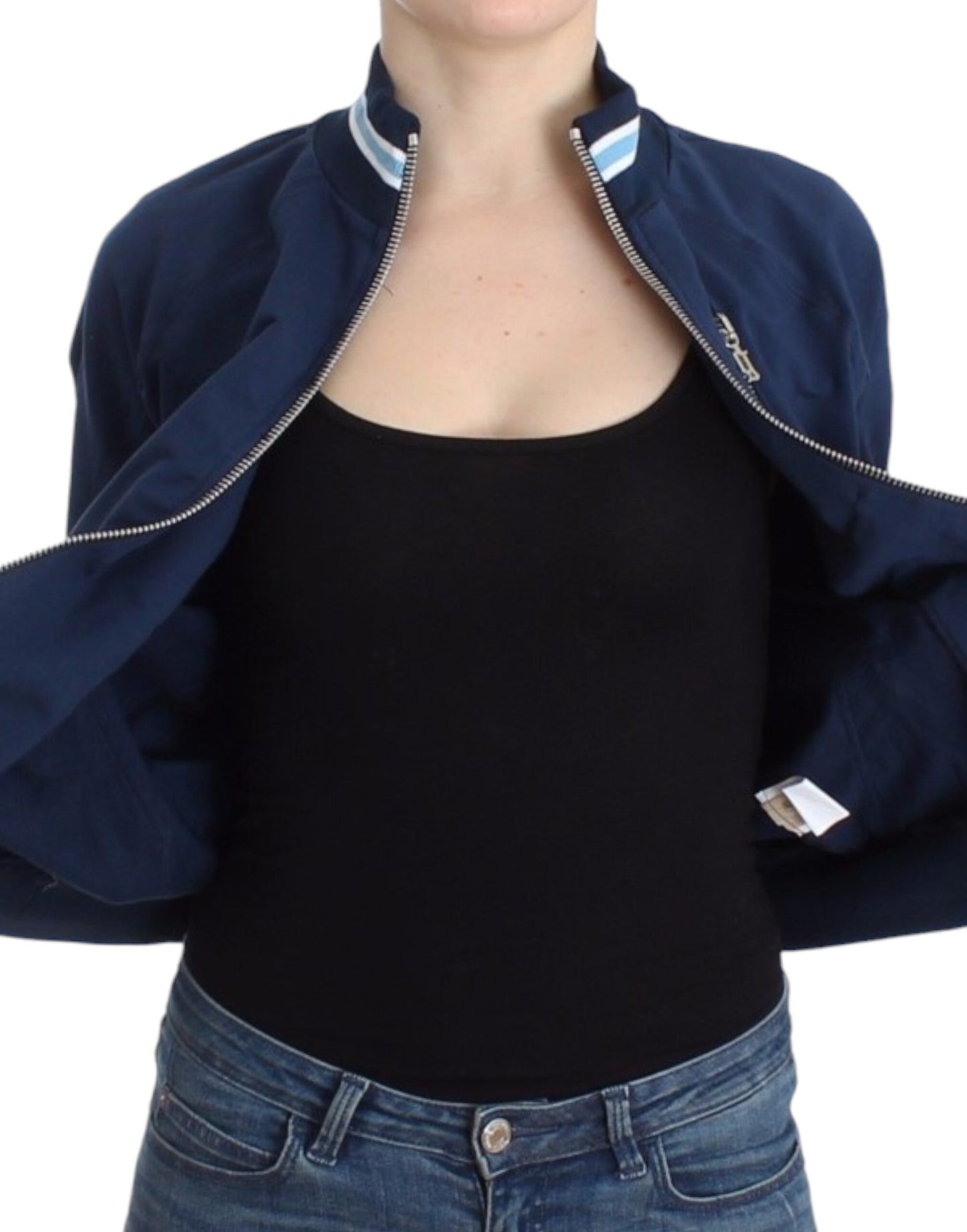 John Galliano Blaue Strickjacke aus Baumwolle mit Reißverschluss