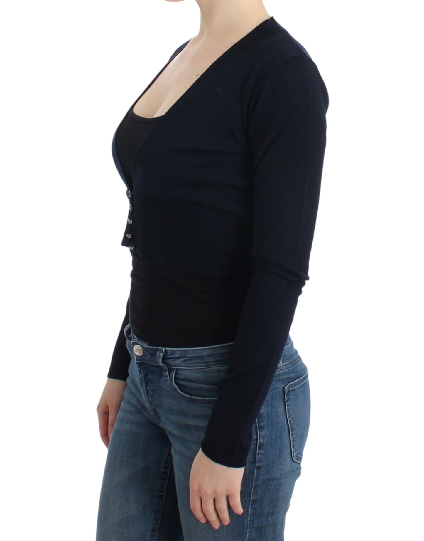 Cavalli Schwarze Strickjacke aus Wolle in Kurzform