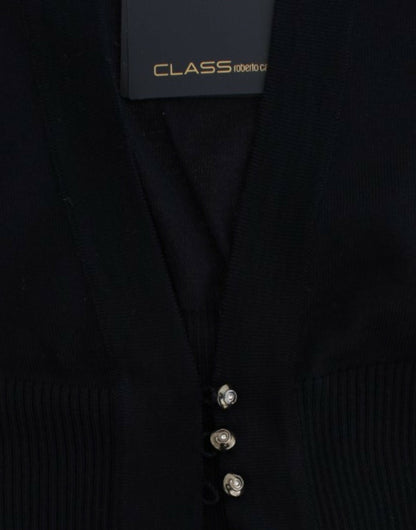 Cavalli Schwarze Strickjacke aus Wolle in Kurzform