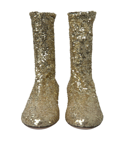 Dolce & Gabbana Kurze Stiefel mit goldenen Pailletten und Stretch-Anteil