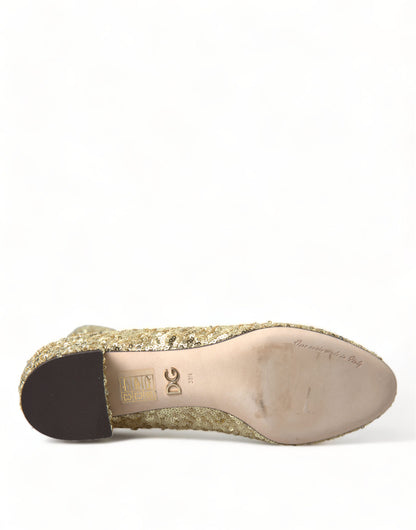 Dolce & Gabbana Kurze Stiefel mit goldenen Pailletten und Stretch-Anteil