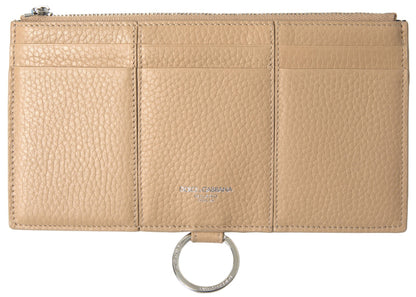 Dolce & Gabbana Beiger Leder-Kartenhalter mit abnehmbarem Schulterriemen