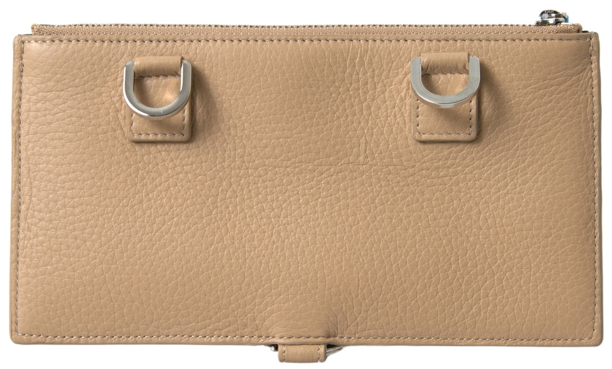 Dolce & Gabbana Beiger Leder-Kartenhalter mit abnehmbarem Schulterriemen