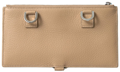 Dolce & Gabbana Beiger Leder-Kartenhalter mit abnehmbarem Schulterriemen
