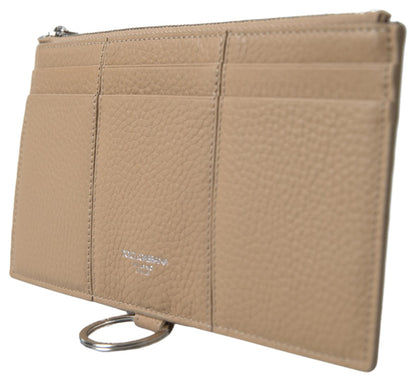Dolce & Gabbana Beiger Leder-Kartenhalter mit abnehmbarem Schulterriemen