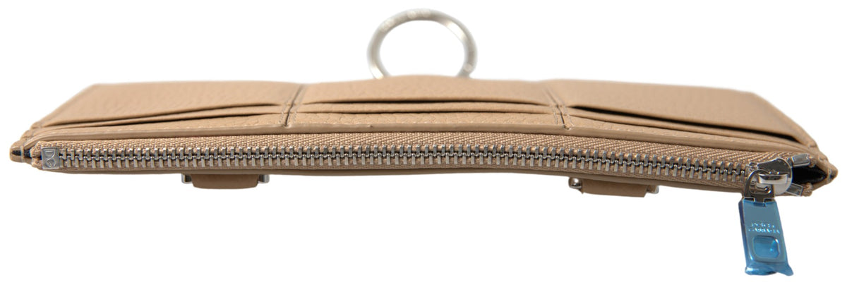 Dolce & Gabbana Beiger Leder-Kartenhalter mit abnehmbarem Schulterriemen