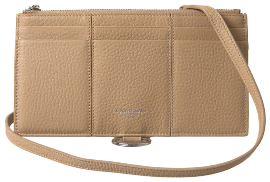 Dolce & Gabbana Beiger Leder-Kartenhalter mit abnehmbarem Schulterriemen