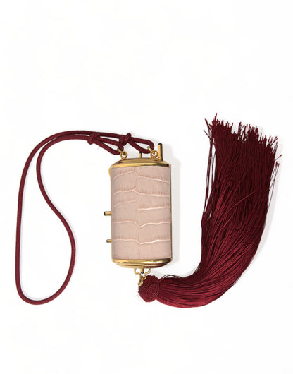 Dolce & Gabbana Rosa Exotisches Leder Mini-Spiegel Quaste Makeup Tasche