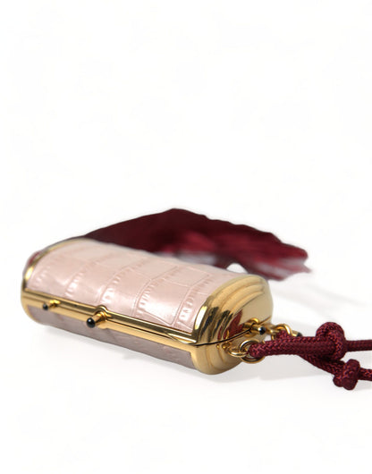 Dolce & Gabbana Rosa Exotisches Leder Mini-Spiegel Quaste Makeup Tasche