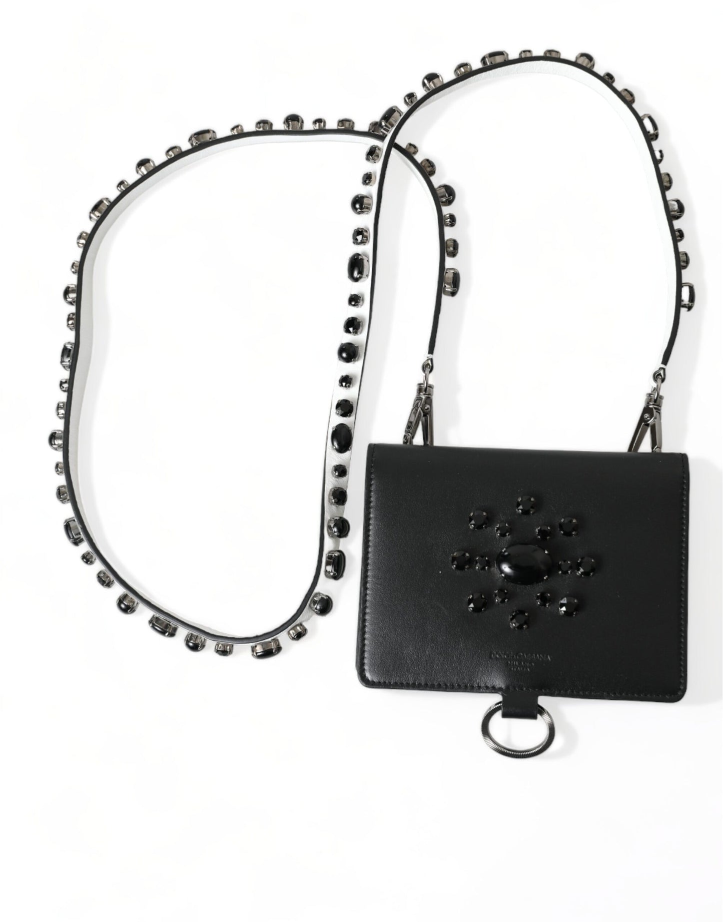 Dolce & Gabbana Schwarzes Leder Crystal verschönert Kartenhalter Brieftasche