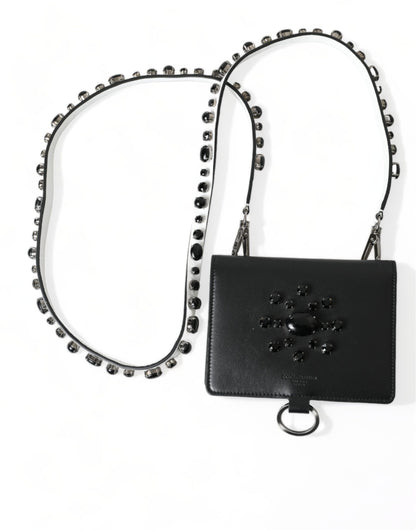Dolce & Gabbana Schwarzes Leder Crystal verschönert Kartenhalter Brieftasche