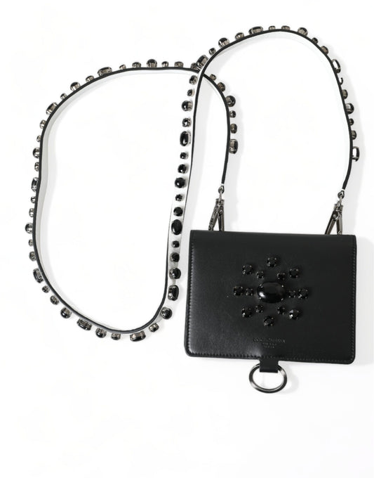 Dolce & Gabbana Schwarzes Leder Crystal verschönert Kartenhalter Brieftasche