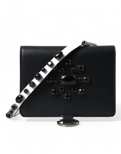 Dolce & Gabbana Schwarzes Leder Crystal verschönert Kartenhalter Brieftasche