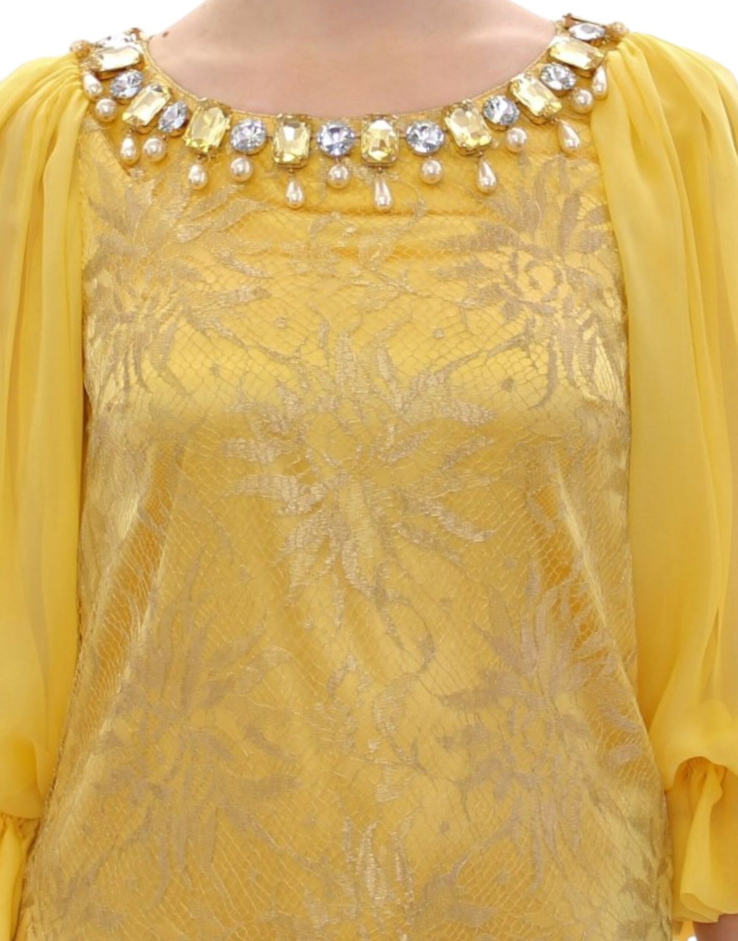 Dolce & Gabbana Gelbes Spitzen-Kristall-Minikleid