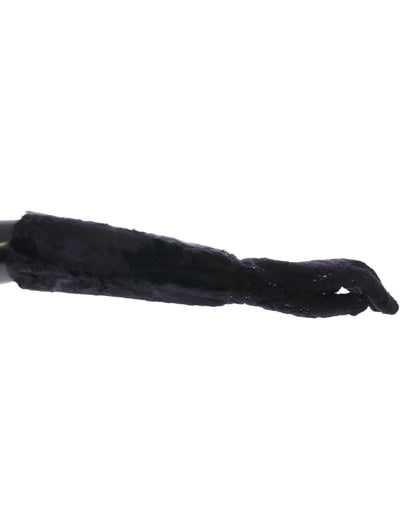 Dolce & Gabbana Schwarze Spitze Wolle Lammfell Pelz Ellenbogenhandschuhe