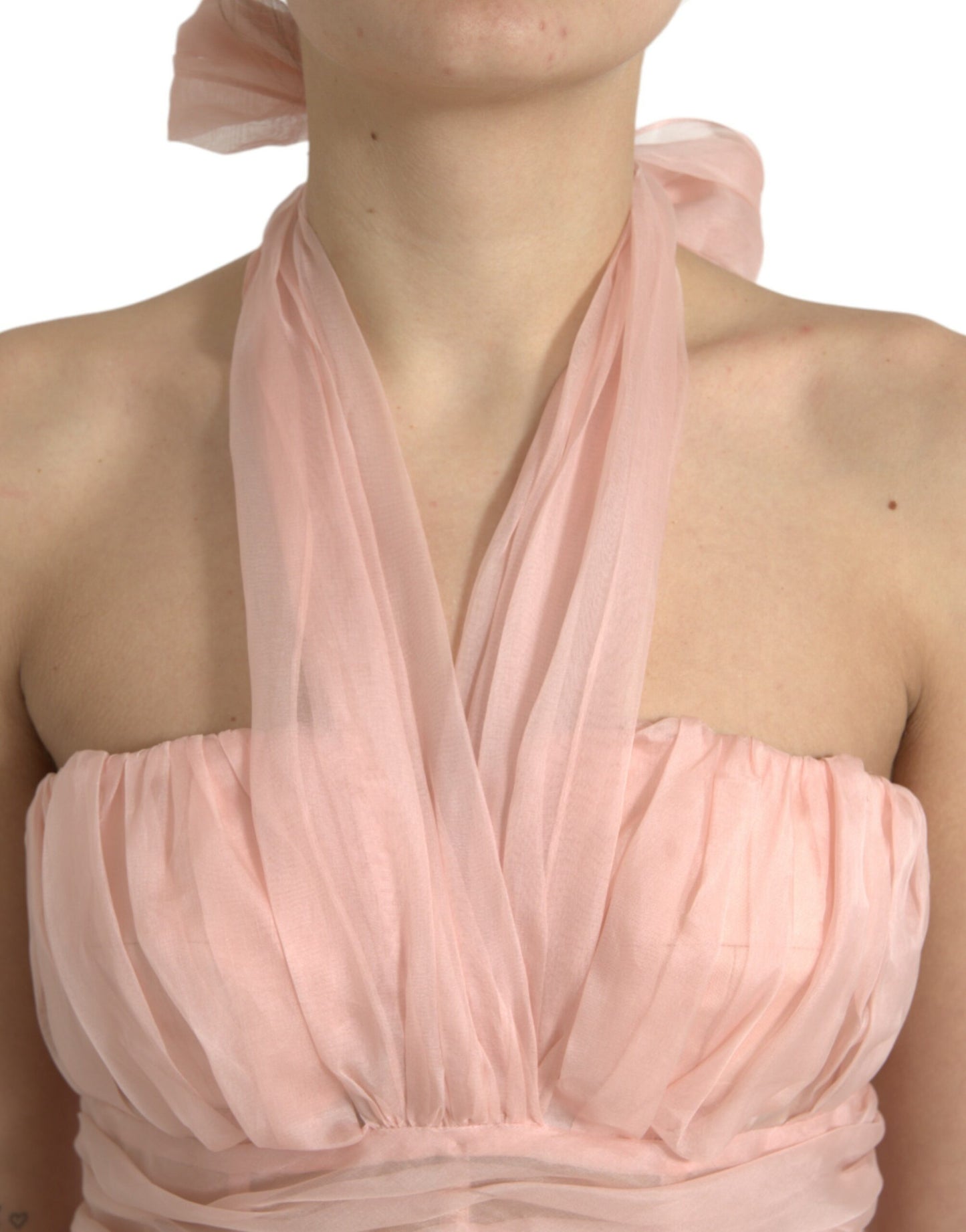 Dolce & Gabbana Rosa Seidenchiffon Halter A-Linie plissiertes Midikleid