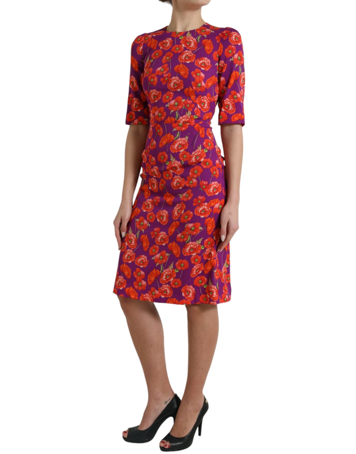 Dolce & Gabbana Mehrfarbiges Etuikleid mit Mohnblumenmuster