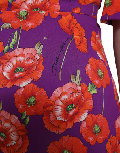 Dolce & Gabbana Mehrfarbiges Etuikleid mit Mohnblumenmuster