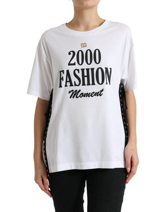 Dolce & Gabbana white T-shirt with slogan print and lacing
