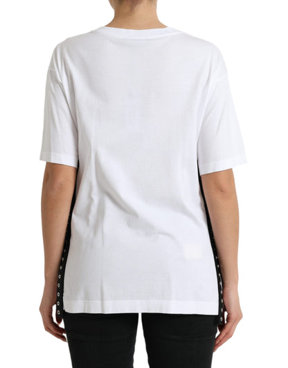 Dolce & Gabbana Weißes T-Shirt mit Slogandruck und Schnürung