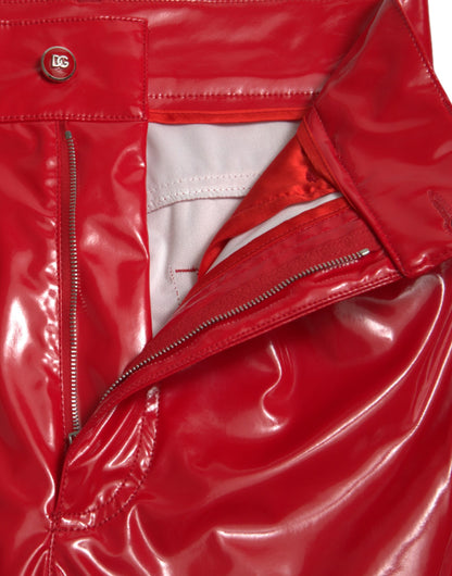 Dolce & Gabbana Glänzende rote Skinny-Hose mit hoher Taille