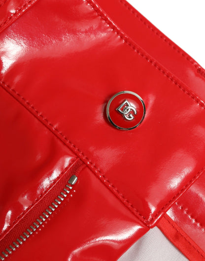 Dolce & Gabbana Glänzende rote Skinny-Hose mit hoher Taille