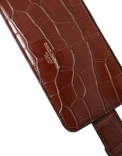 Dolce & Gabbana Brown Alligator Leder Airpods Fall Münze Geldbeutel Brieftasche