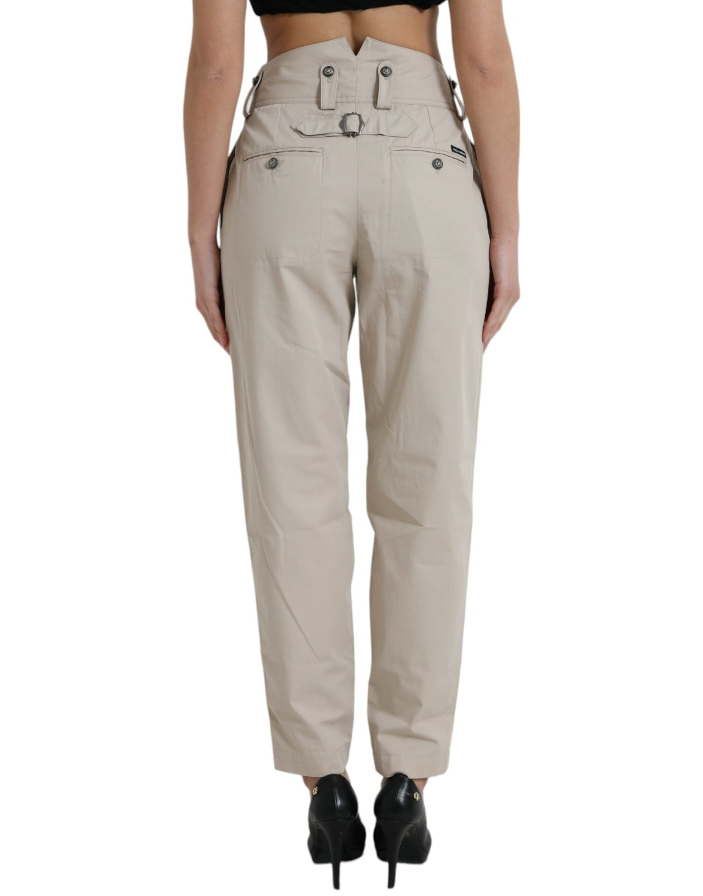 Dolce & Gabbana Beige Baumwollhose mit hoher Taille und konisch zulaufendem Schnitt