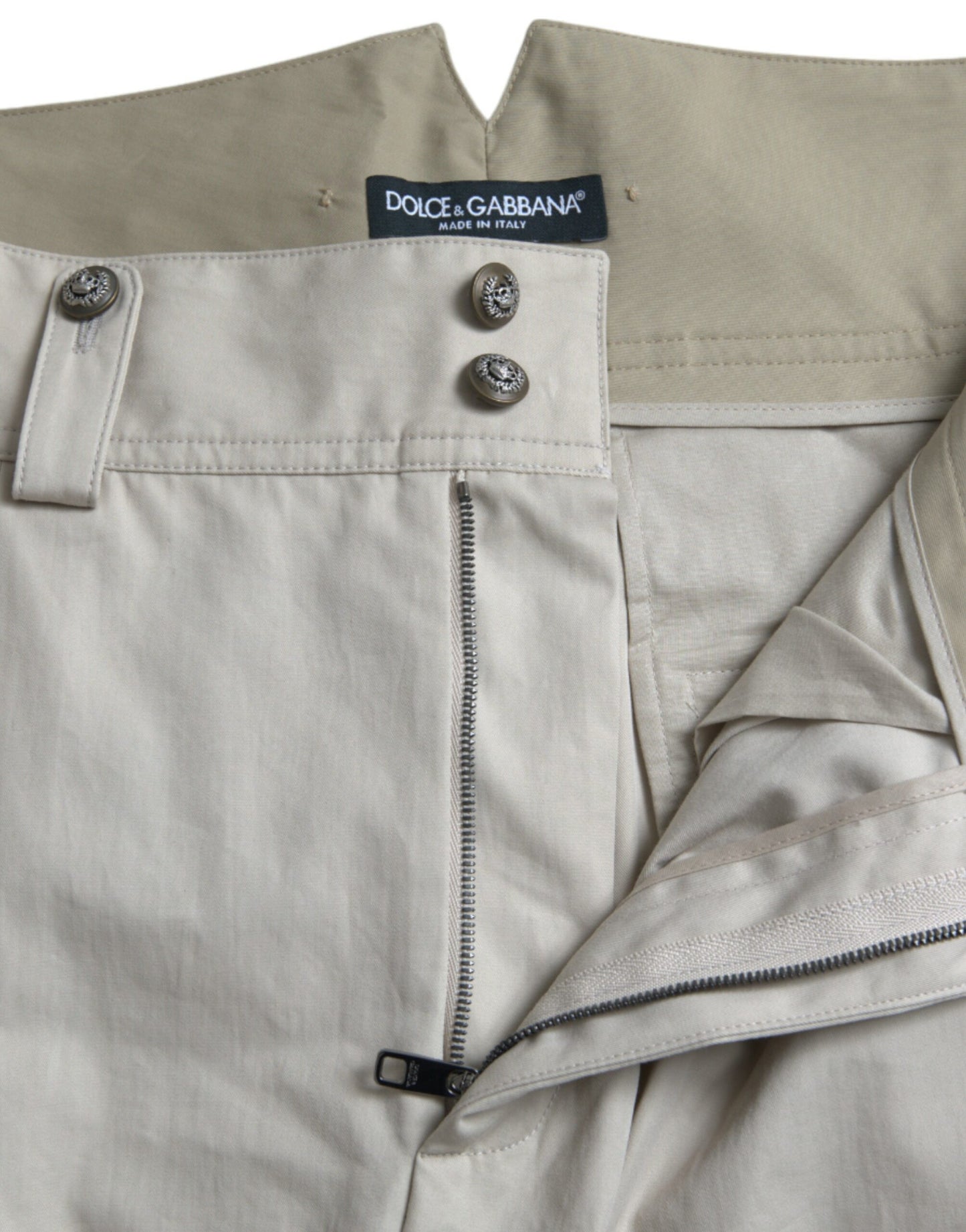 Dolce & Gabbana Beige Baumwollhose mit hoher Taille und konisch zulaufendem Schnitt