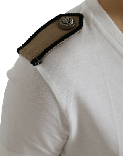 Dolce & Gabbana Weiß Schwarz Rosen Baumwoll-T-Shirt mit Rundhalsausschnitt