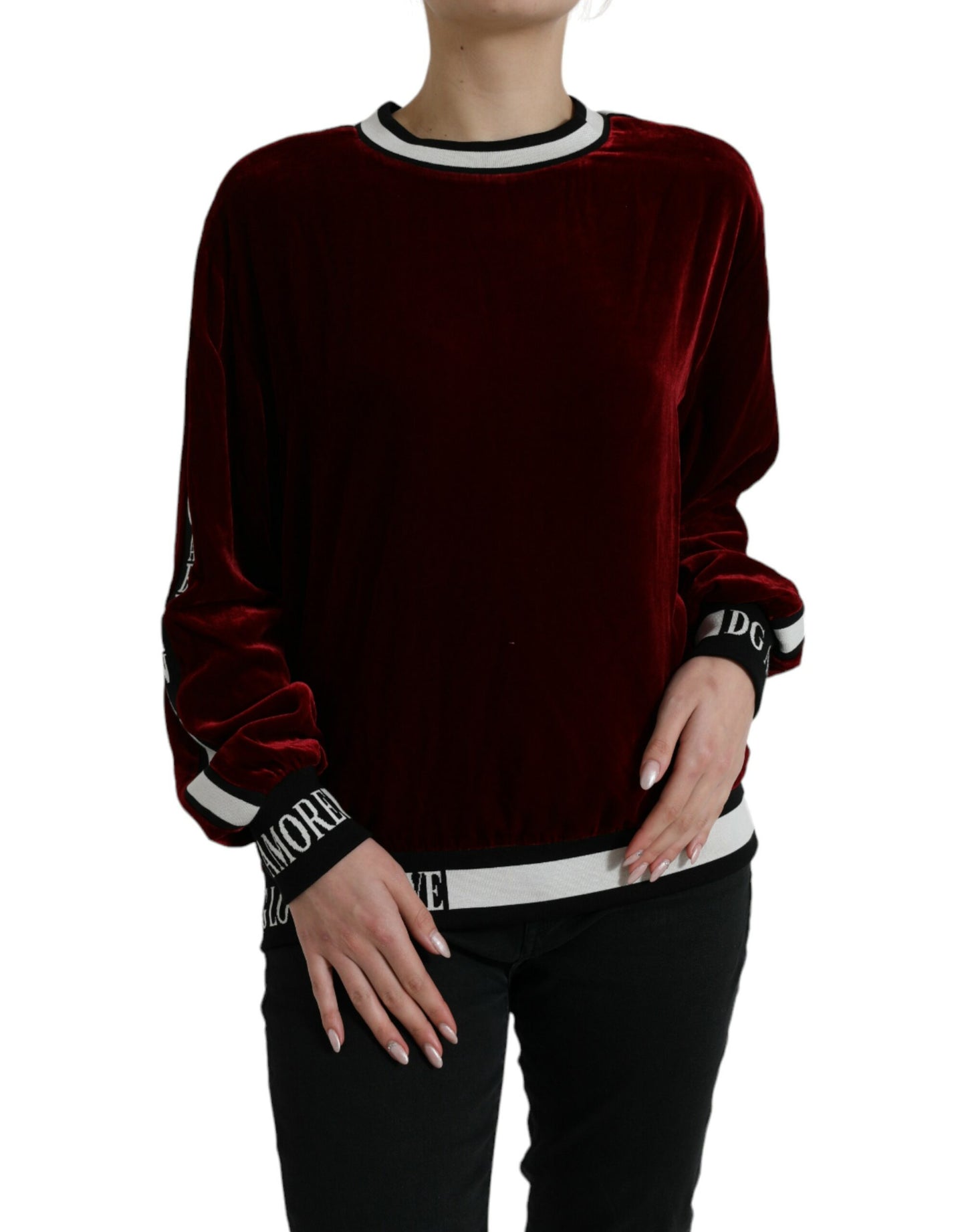 Dolce & Gabbana Bordeauxfarbener Samt-Rundhals-Pullover