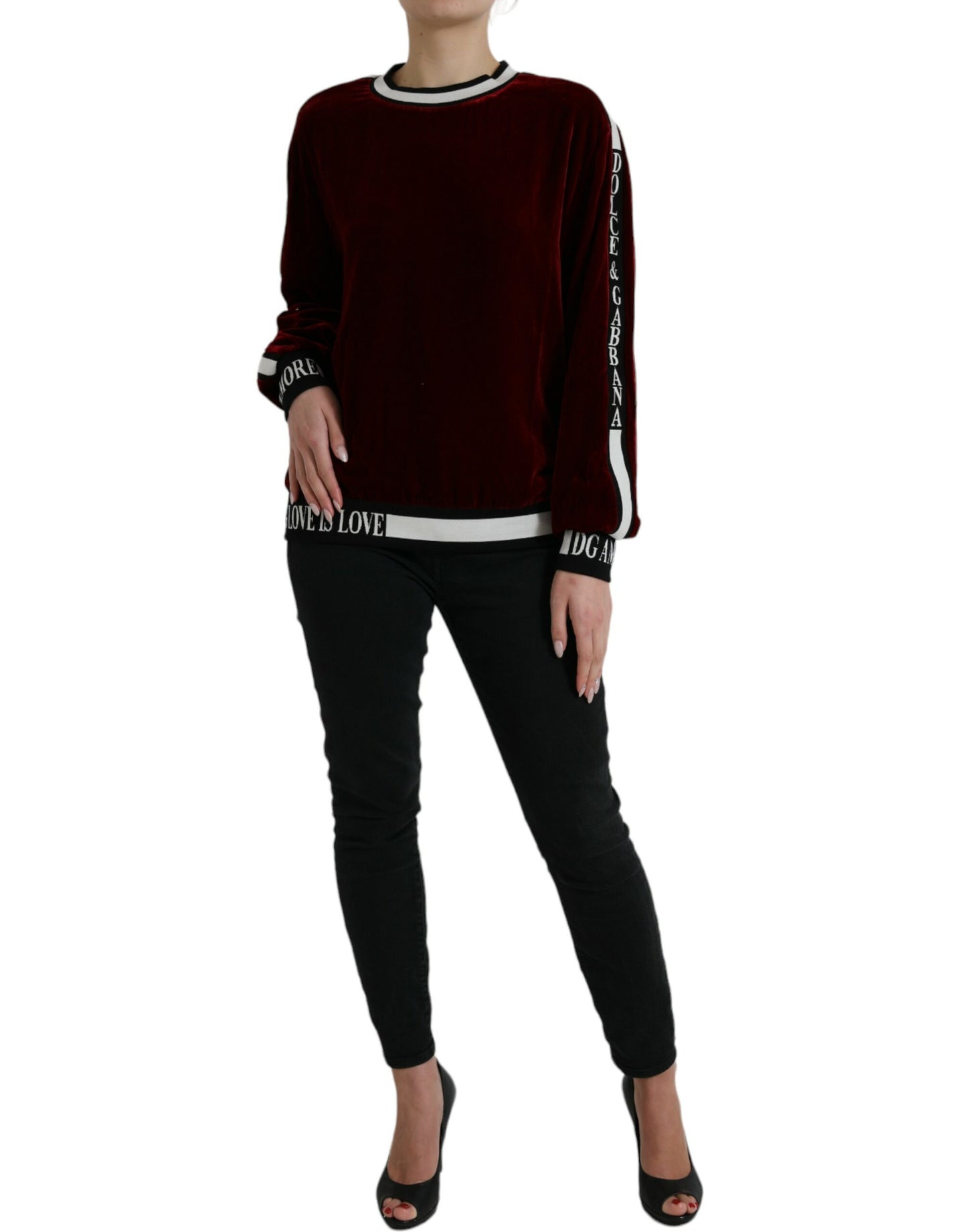 Dolce & Gabbana Bordeauxfarbener Samt-Rundhals-Pullover