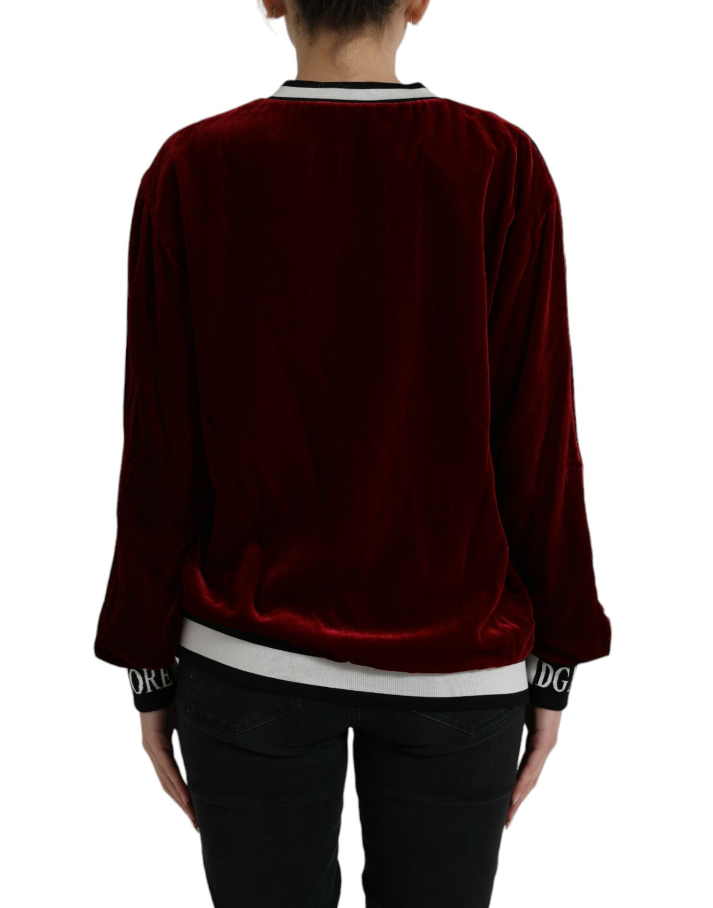 Dolce & Gabbana Bordeauxfarbener Samt-Rundhals-Pullover
