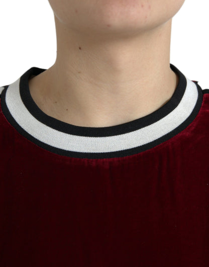 Dolce & Gabbana Bordeauxfarbener Samt-Rundhals-Pullover