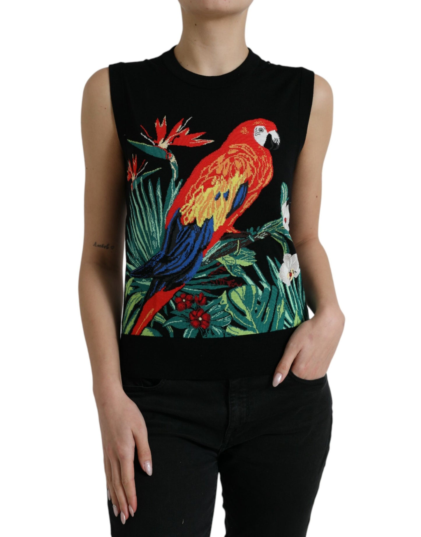 Dolce & Gabbana Schwarzer Dschungel Rundhalsausschnitt ärmelloses Tank-Top