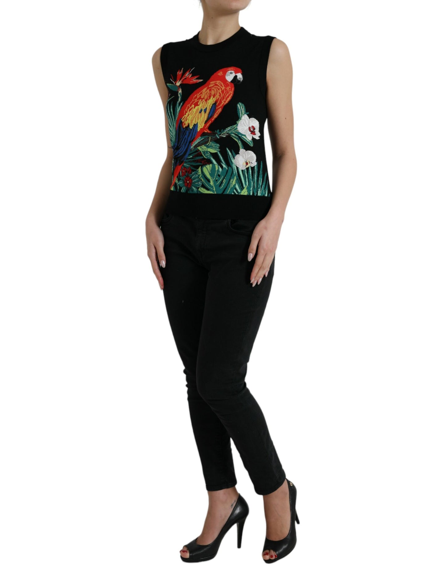 Dolce & Gabbana Schwarzer Dschungel Rundhalsausschnitt ärmelloses Tank-Top