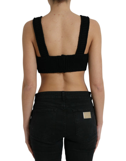 Dolce & Gabbana Schwarzes Bustier-Top mit V-Ausschnitt aus Kaschmir