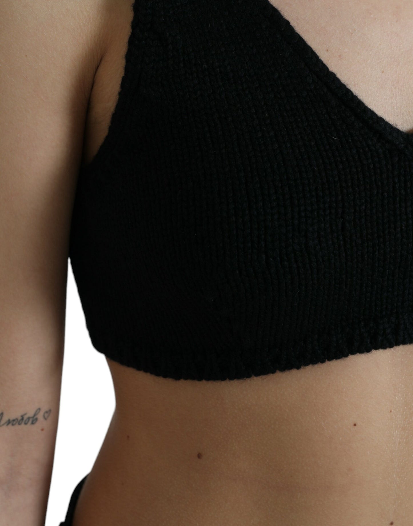 Dolce & Gabbana Schwarzes Bustier-Top mit V-Ausschnitt aus Kaschmir