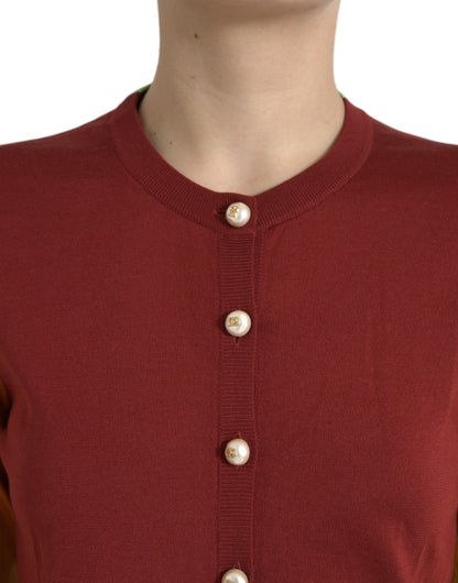 Dolce & Gabbana Mehrfarbige Strickjacke aus Seide mit Rundhalsausschnitt
