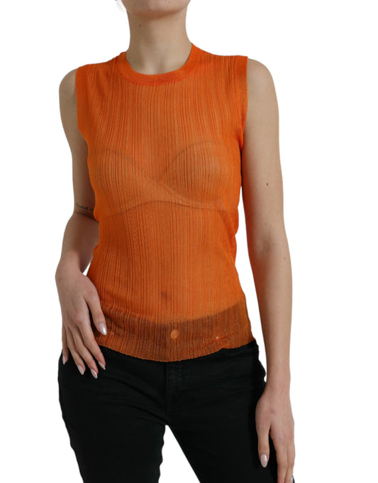 Dolce & Gabbana Orange See Through Round Neck Blouse Tank Top