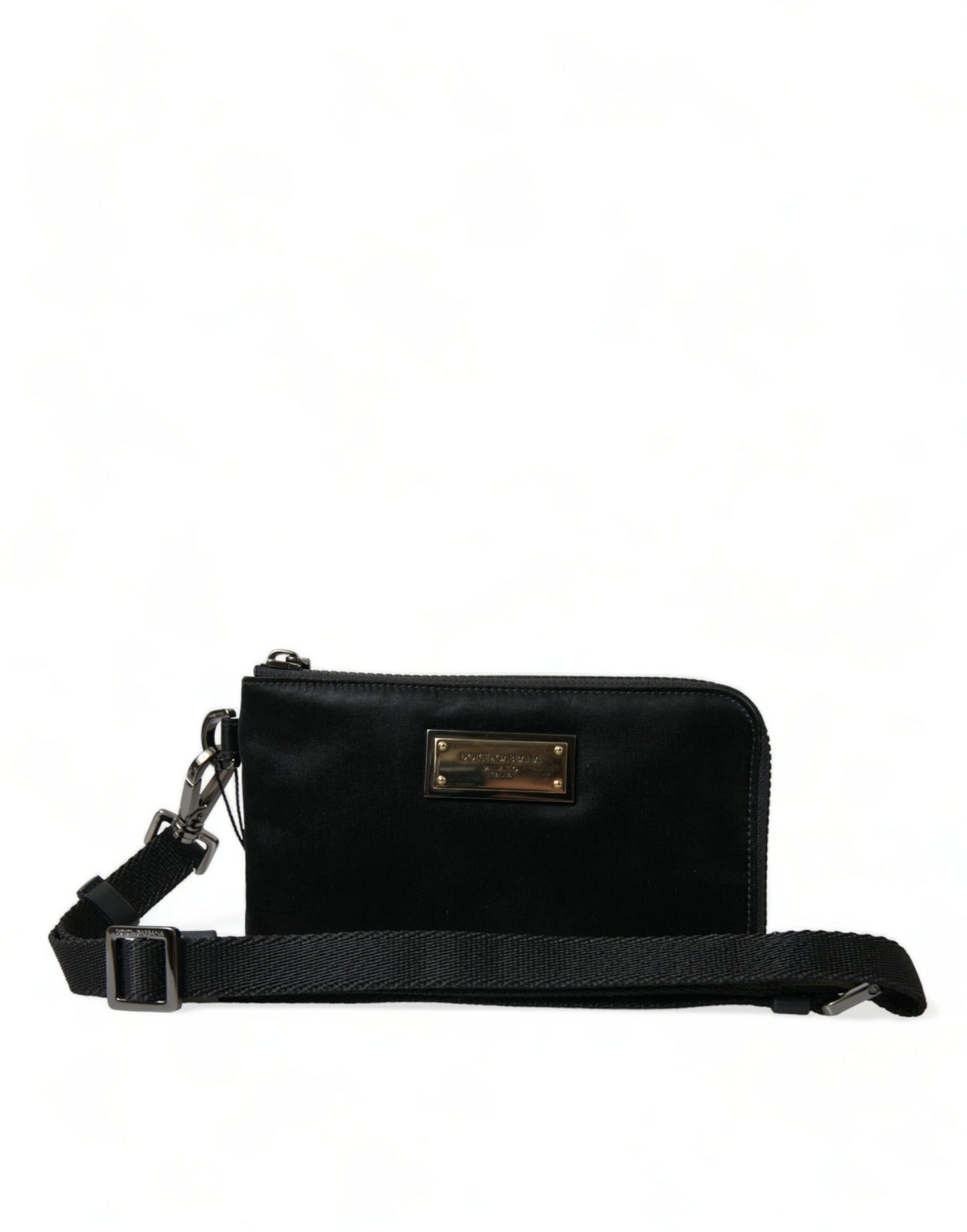Dolce & Gabbana Schwarzes Nylon Logo Plaque Schlüsselanhänger Tasche Clutch