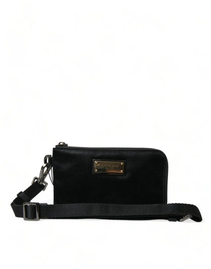Dolce & Gabbana Schwarzes Nylon Logo Plaque Schlüsselanhänger Tasche Clutch