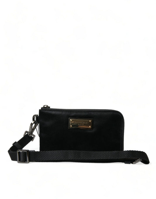 Dolce & Gabbana Schwarzes Nylon Logo Plaque Schlüsselanhänger Tasche Clutch