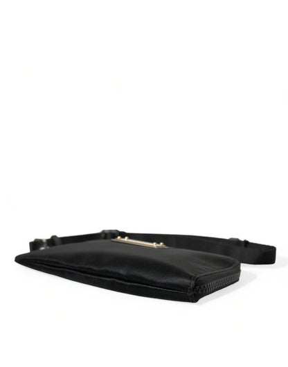 Dolce & Gabbana Schwarzes Nylon Logo Plaque Schlüsselanhänger Tasche Clutch
