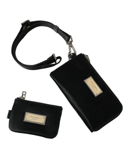 Dolce & Gabbana Schwarzes Nylon Logo Plaque Schlüsselanhänger Tasche Clutch