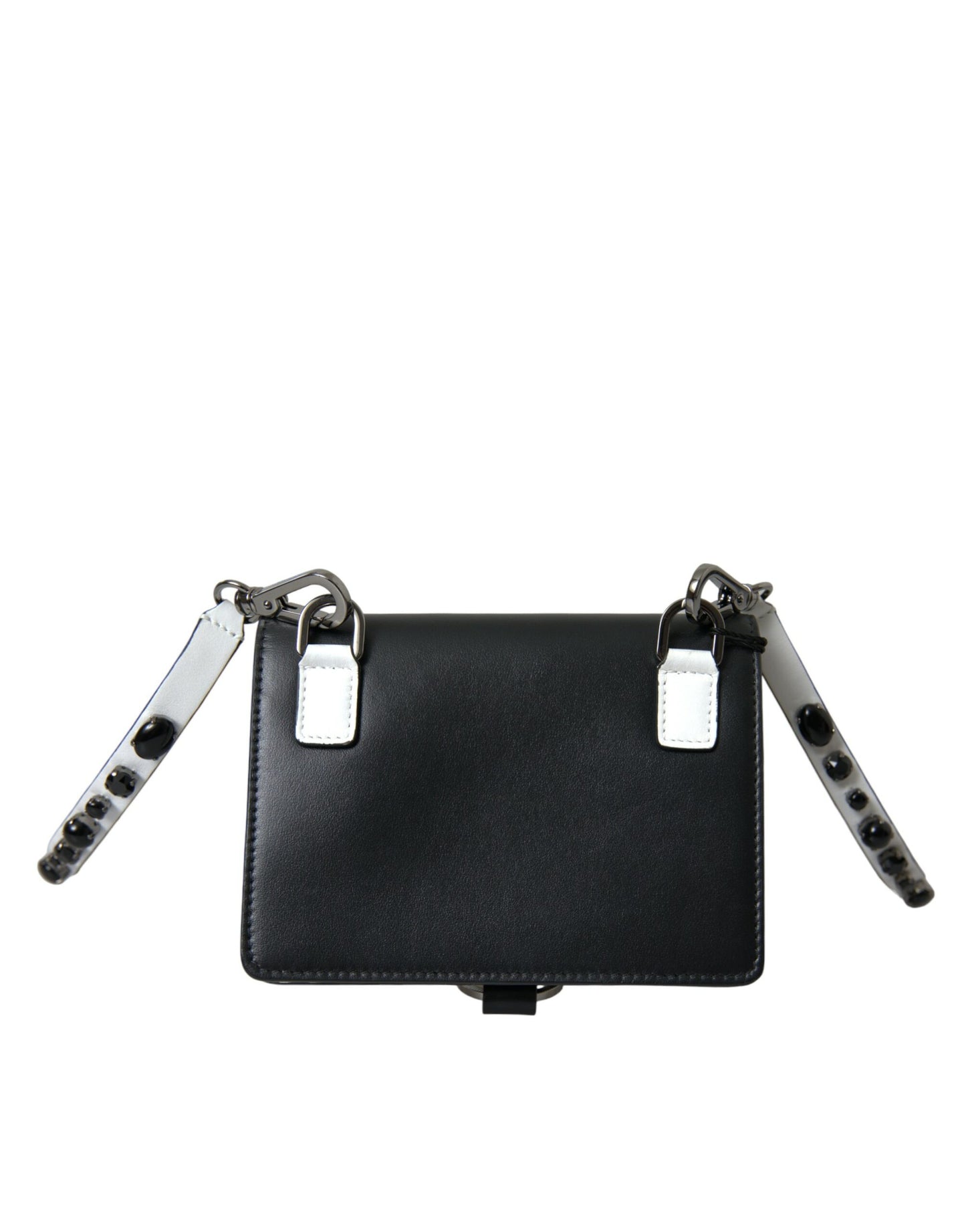 Dolce & Gabbana Schwarzes weißes Leder Crystal Embellished Cardholder Wallet