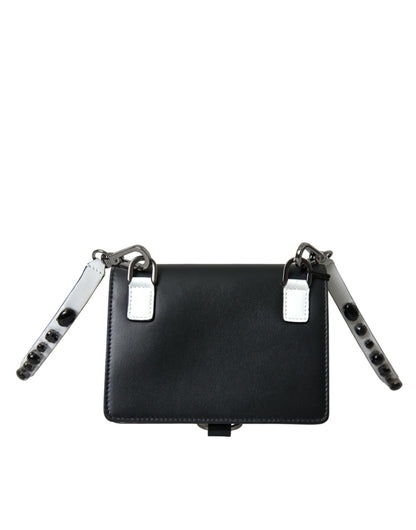 Dolce & Gabbana Schwarzes weißes Leder Crystal Embellished Cardholder Wallet