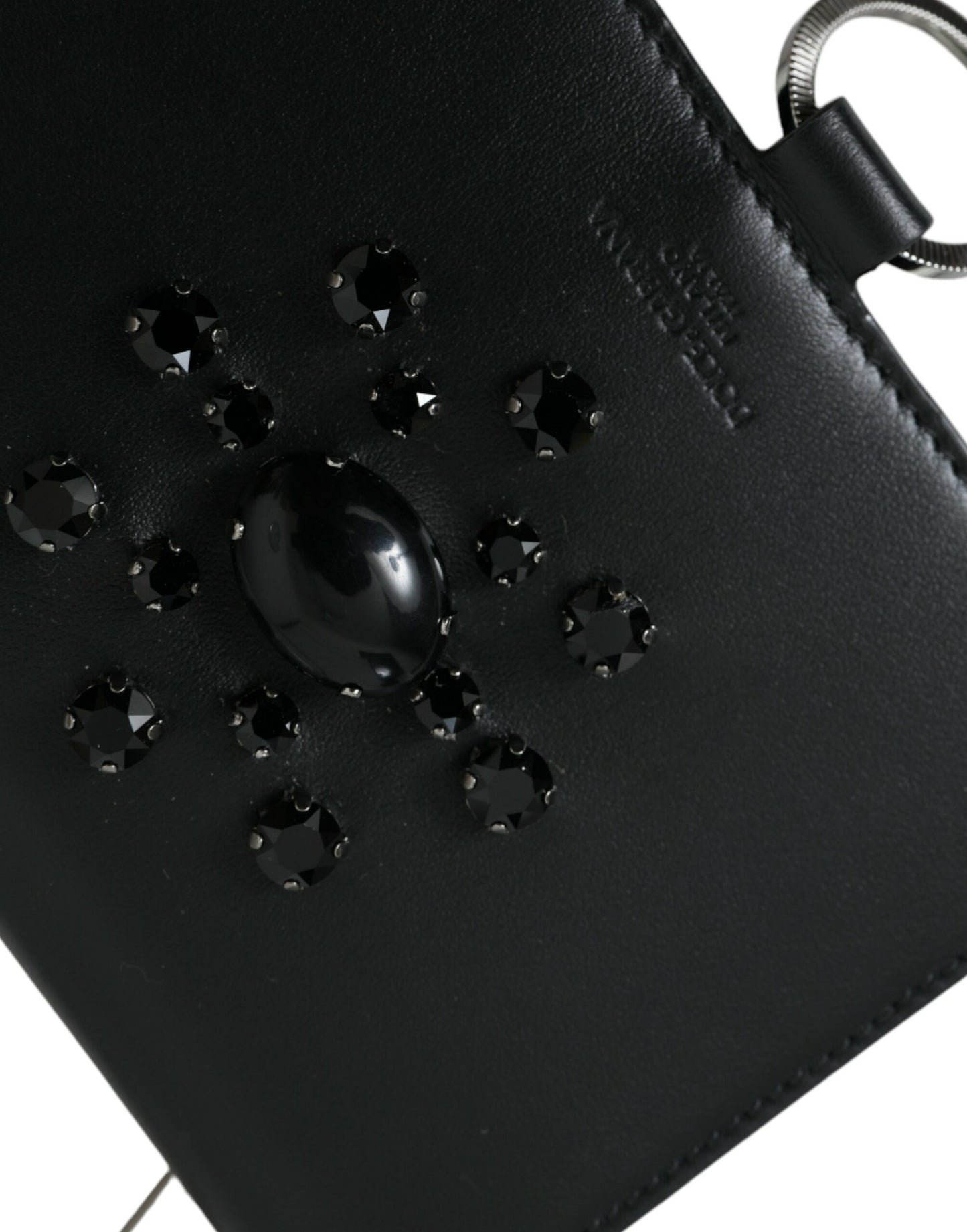 Dolce & Gabbana Schwarzes weißes Leder Crystal Embellished Cardholder Wallet